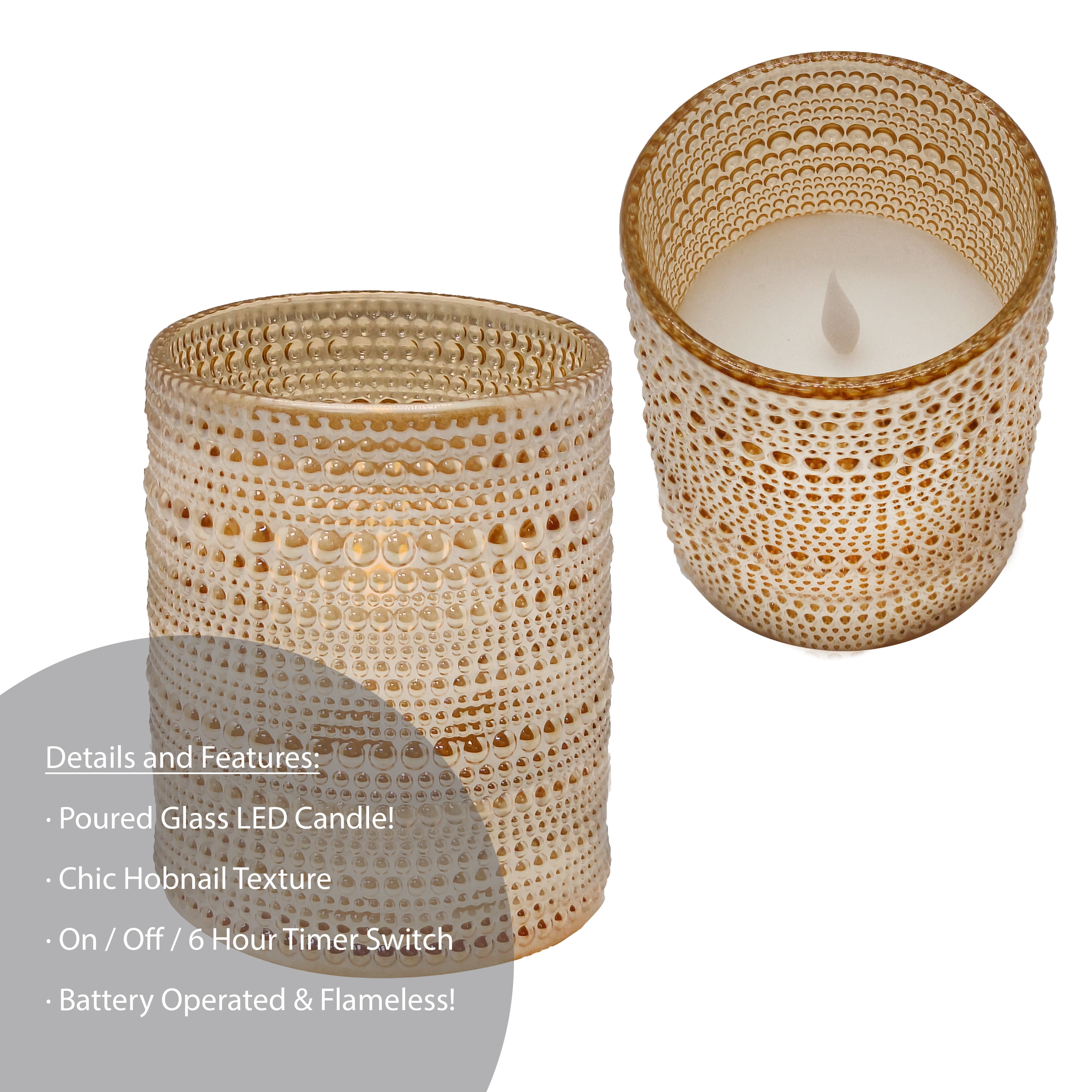 Home Decor Collection Medium Glass Hobnail LED Candle