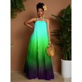 thumbnail image 3 of Multicolor Ombre Halter Neck Pleated Maxi Dress For Women Spring Summer, 3 of 8
