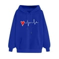 thumbnail image 2 of Women's Comfortable Winter Hoodie Heart Pattern Printed Round Neck Pullover Tops Women's Hooded Long Sleeved Pocket Drawstring Sweatshirt, 2 of 4