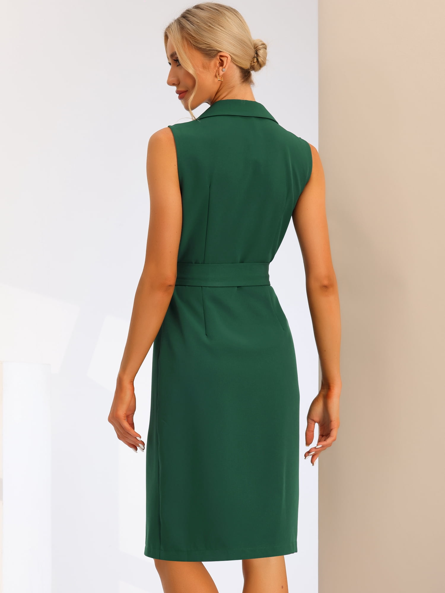 DARING DIVA Sleeveless Notched Lapel Double Breasted Blazer Dresses XS Dark Green