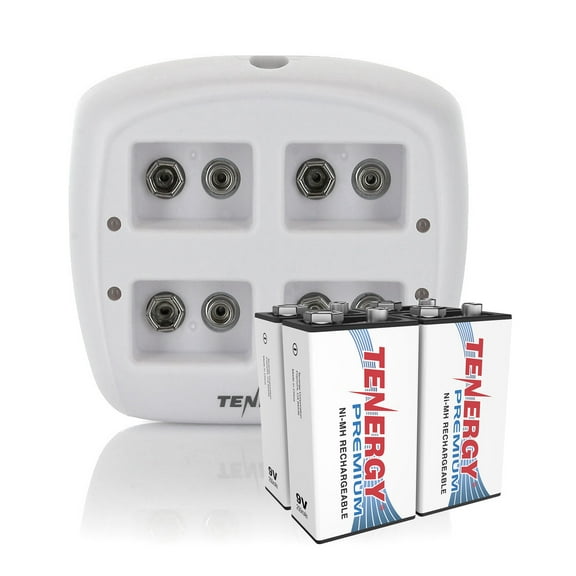 Tenergy TN136 9V Charger And 4 Pack Premium 9V Rechargeable Batteries, 250mAh NiMH Battery