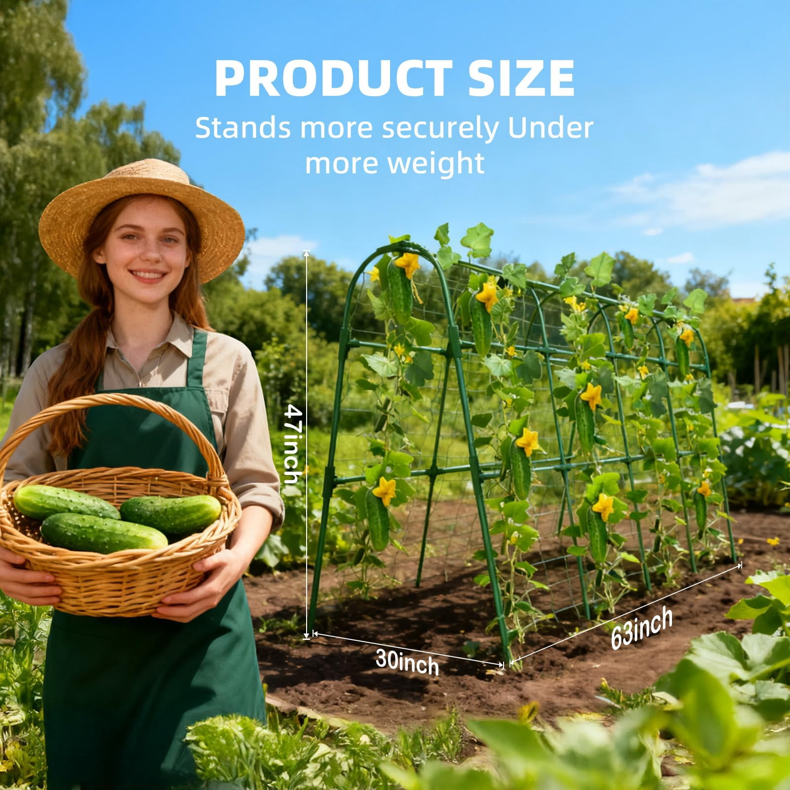 Cucumber Trellis For Raised Bed  U-shape Garden Arch Metal Support Climbing Plants Plant Vegetables Vine (green 31.5 * 30 47inch(l*w*h))