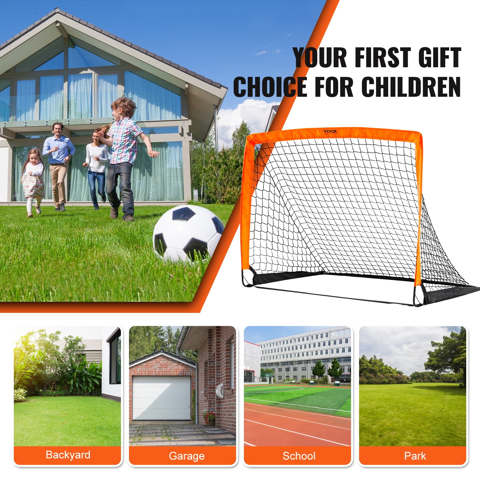 KFFKFF 4x3ft Portable Soccer Goal, Pop Up Kids Soccer Net for Backyard Training, Orange/Black