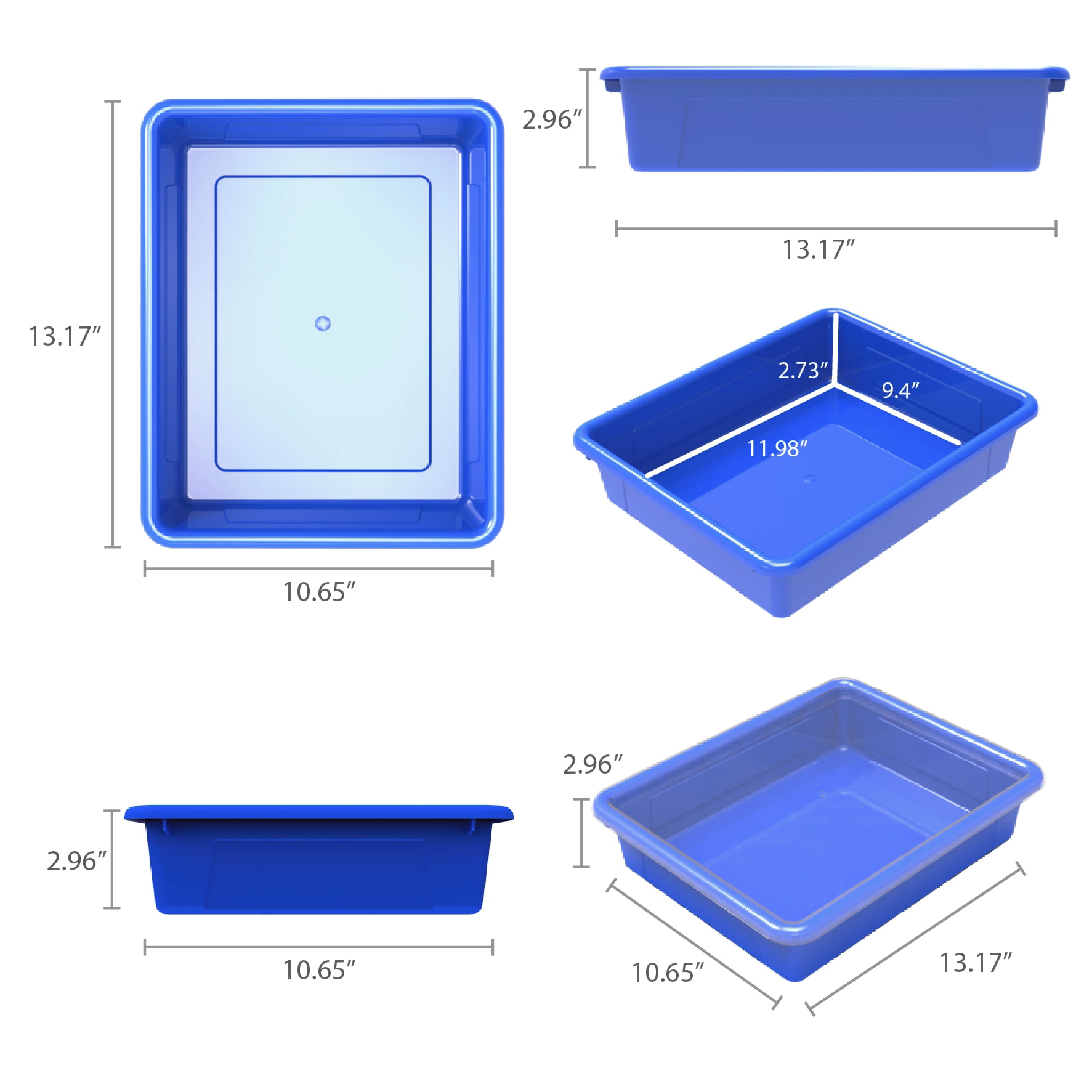 Storage Tray, Letter size, 10-3/4 x 13-1/4 x 3 Inches, Assorted Colors, Pack of 5 School Smart