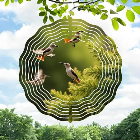 3D Metal Hanging Wind Spinners – Elegant Concentric Ring Design with Flying Birds – Perfect for Yard and Garden Decor 3D Metal Hanging Wind Spinners – Elegant Concentric Ring Design with Flying Birds – Perfect for Yard and Garden Decor