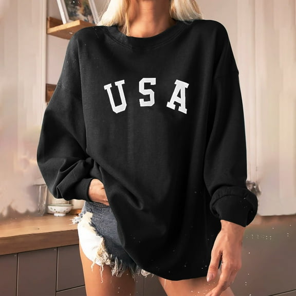 kayannuo Womens Tops Long Sleeve Shirts Fall Women Tops Casual Long Sleeve Letter Printing Sweatshirt Pullover Shirts Blouse Black