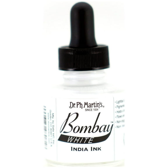 Dr. Ph. Martin's® Bombay India Ink (8BY) Ink Bottle, 1.0 US fl oz, White, 1 Bottle