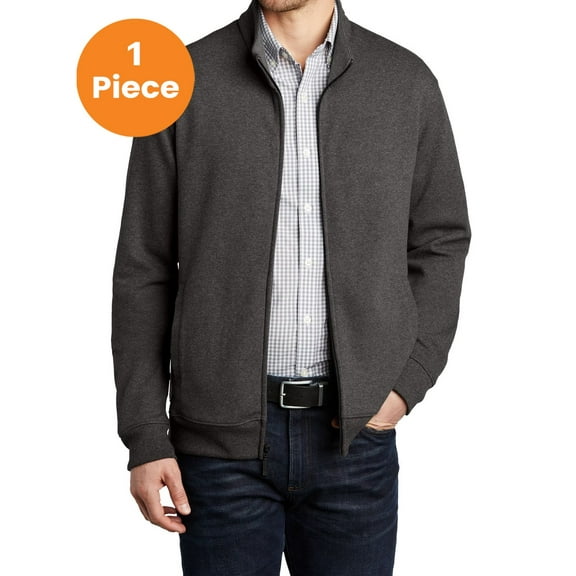 Port Authority K809 Interlock Full-Zip Jacket, Charcoal Heather/ Medium Heather Grey, 2XL, Men's Athletic Sweatshirts