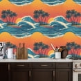 thumbnail image 2 of Peel and Stick Wallpaper Hawaii Tropical Island Palm Trees Waves under Sunset Wall Mural 17.7in x 9.8ft Self Adhesive Removable Wall Paper Renter Friendly Wallpaper for Nursery Bedroom Cabinets, 2 of 8