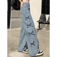 thumbnail image 6 of BOOMNY Girls Baggy Jeans Wide Leg Jeans for Girl Trendy Bowknot Embroidery Elastic Waist Lightweight Loose Fit Soft Denim Pants With Pocket, 6 of 6