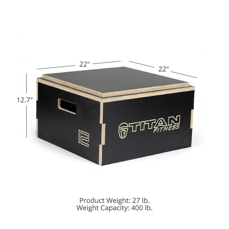 Titan Fitness Anti Slip 12in Stackable Wooden Plyometric Box Pro Duty Plyo Box Jump Step Up Box Squat Home Garage Gym Training