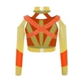 thumbnail image 4 of YiZYiF Girls Acrobatics Dance Tops Long Sleeve Rhinestone Shiny Color Block Cross Back Cutout for Gymnastics Sport Wear Orange 8, 4 of 7