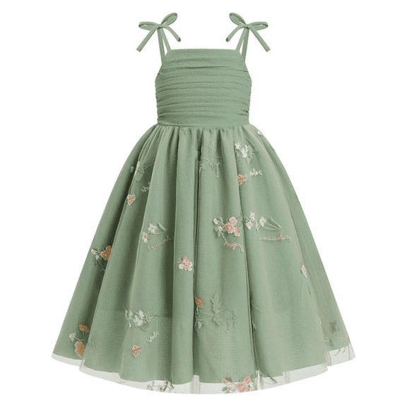 Flower Girl Dress Elegant Thin Strap Tulle Skirt Princess Gown Perfect for Weddings Birthdays and Special Occasions Green-8Y