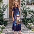 thumbnail image 3 of Uourmeti Girl's Short Sleeve Dress Cute Owl Books Print Round Neck Loose Casual Long Maxi Dress with Pockets Flowy Cute Outfits, Size 11-12 Years, 3 of 7