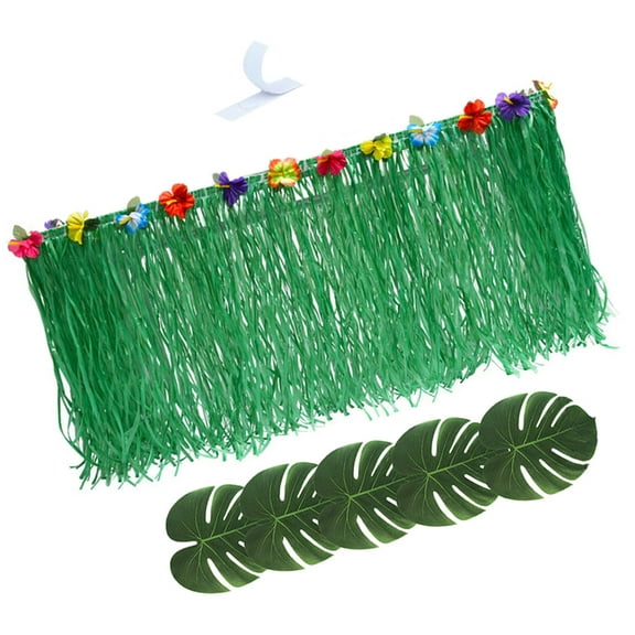HOMEMAXS  Table Skirt for Luau Party Monstera Cloth Decoration Grass Banquet Green