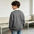 thumbnail image 6 of BLVB Boys Girls Long Sleeve Sweatshirts Kids Button Collared School Uniform Tops Drop Shoulder Pullover 3-14Y(Gray,3-4 Years), 6 of 8