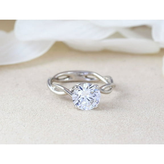 Eclet Jewels Round Cut 1.9 Ct Diamond Rings - 14K White Gold Plated Rings for Women's - CrissCross Shank Rings Gifts for Her - Twisted Shank Designer Jewelry - Solitaire Engagement Wedding Fine Rings