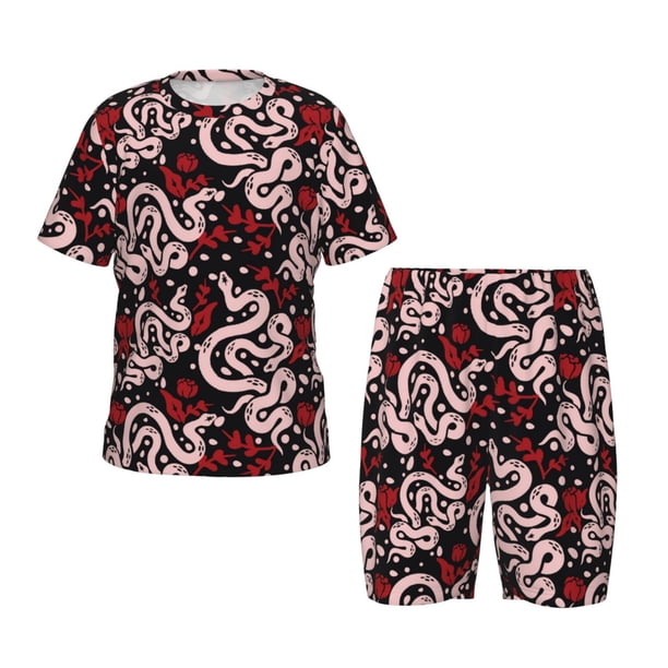 Balery Snake And Rose Conjunto de Pijama Infantil de Manga Corta con Estampado – Ropa de Dormir de Algodón Suave-4X-Large