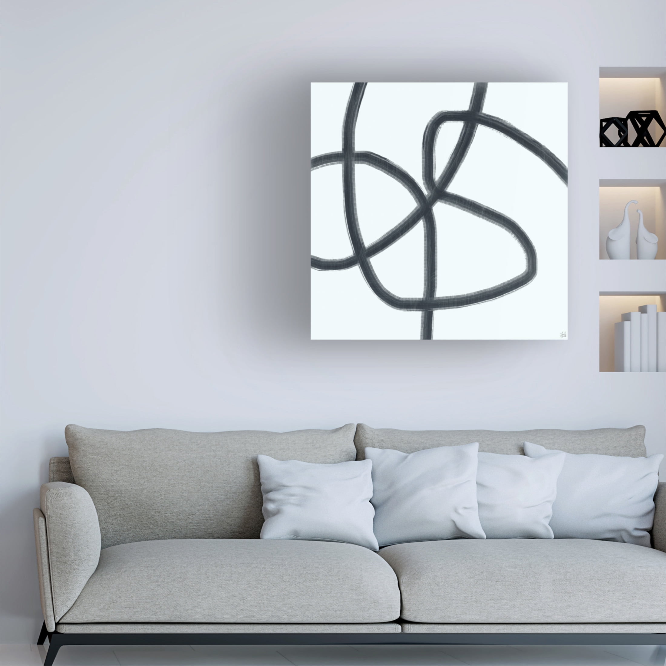 Canvas Wall Art - Line and Brush 'Single Wanderings 3' Wall Art for Living Room, Bedroom, or Office Décor by Trademark Fine Art - 35 x 35 Inches