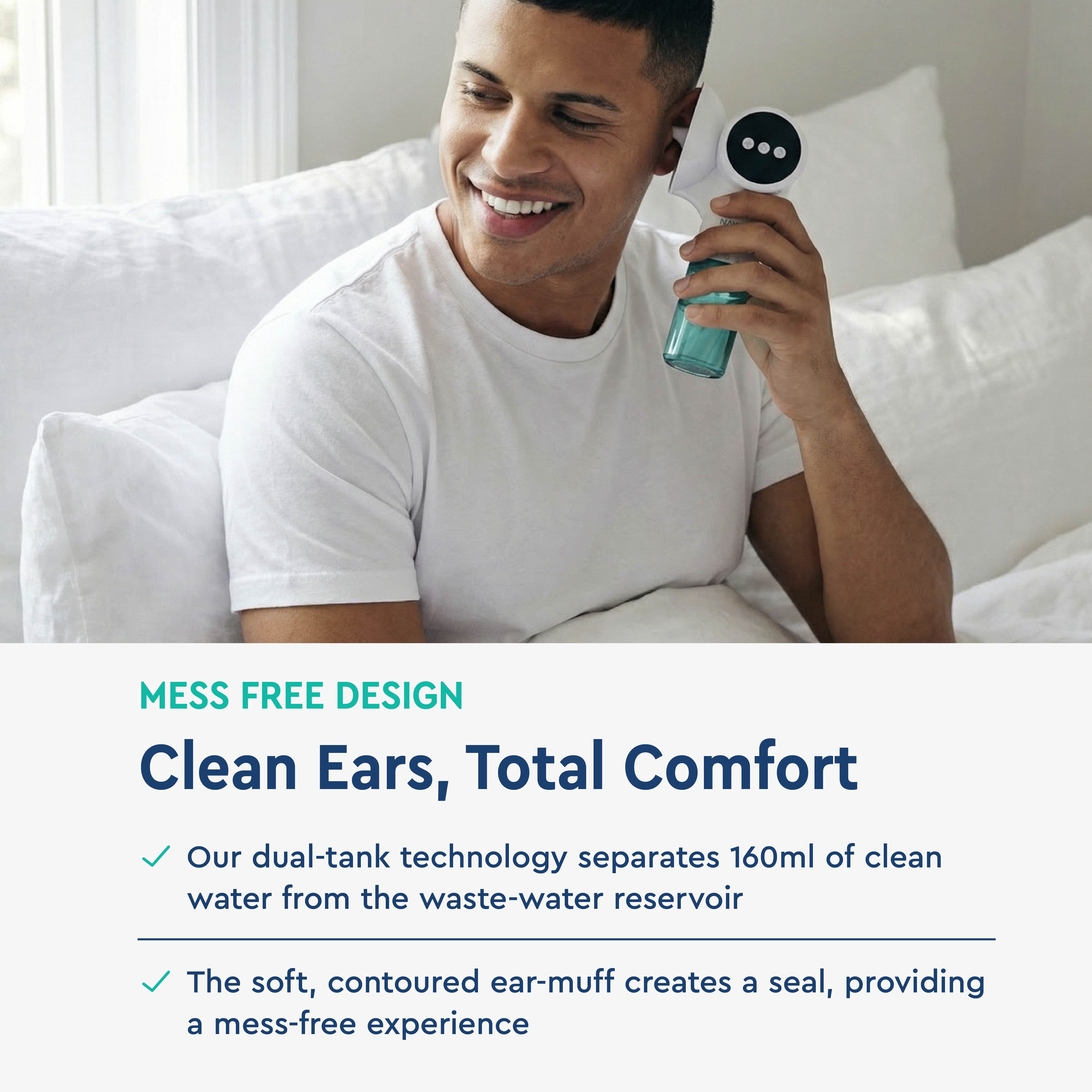 Navage Dual Action Ear Cleaner & Dryer System, Rechargeable, 5 Pressure Modes, For Ages 6+, Includes 2 Tips