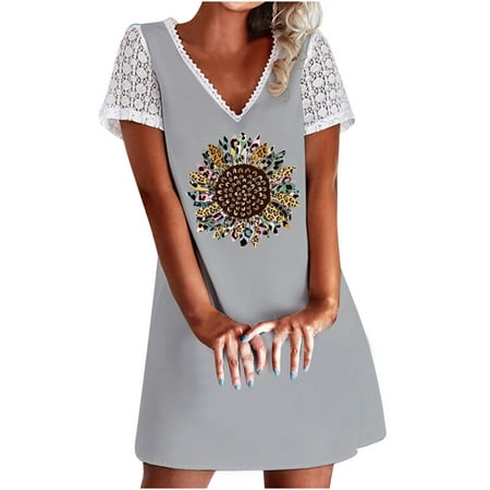 

Pink Dress Valentines Dress for Women Women s Summer Sexy Casual Dress Floral Print Short Sleeve Floral Print V-Neck Dress Summer Dresses Cocktail Dress Summer Savings Clearance 2023 Gray 2XL