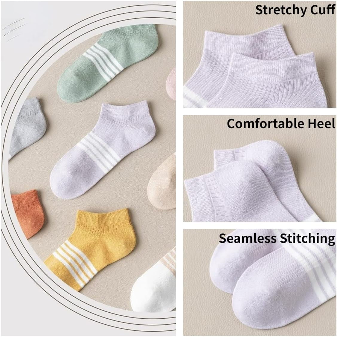 CoCozhu 10/20 Pairs Striped Combed Cotton Socks For Women Girls Non-pilling Moisture-wicking Ankle Socks