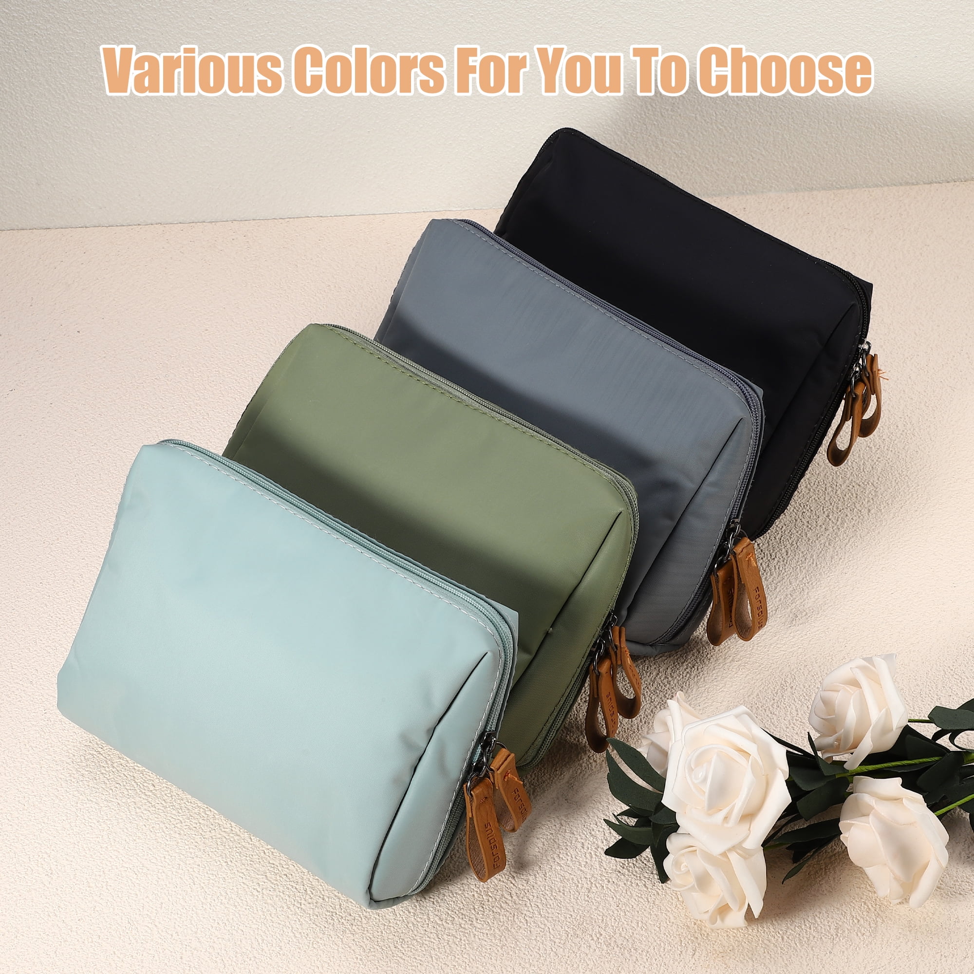 Unique Bargains Great Large Durable Storage Makeup Bag for Purse Travel Dark Green Beige