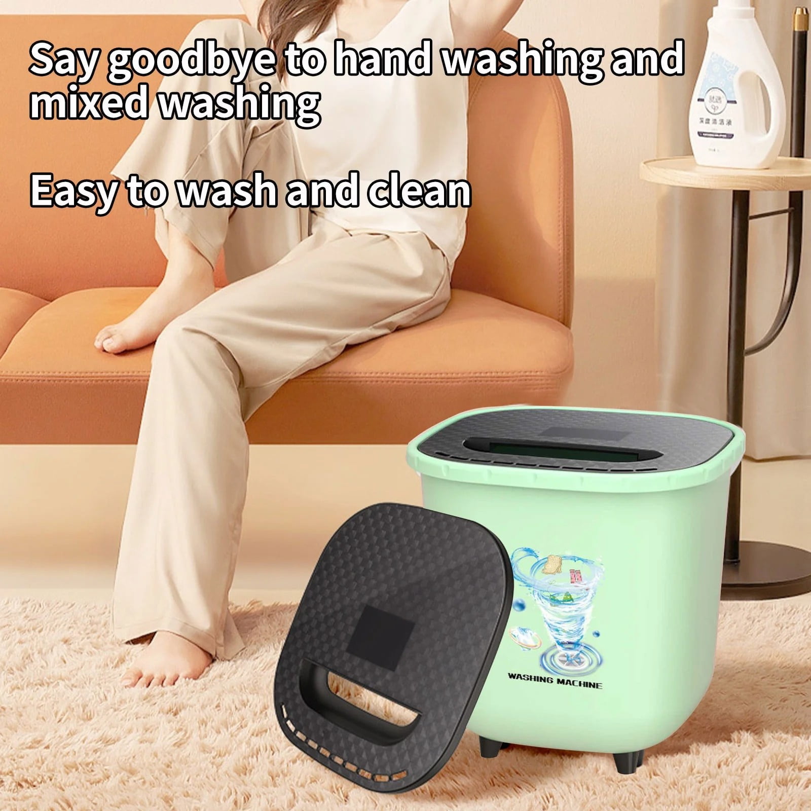LAILLSH 2026 New Arrival Cleaning Products Portable Washing Machine For Clothes Laundry Bucket Washer For Camping RV Travel Compact