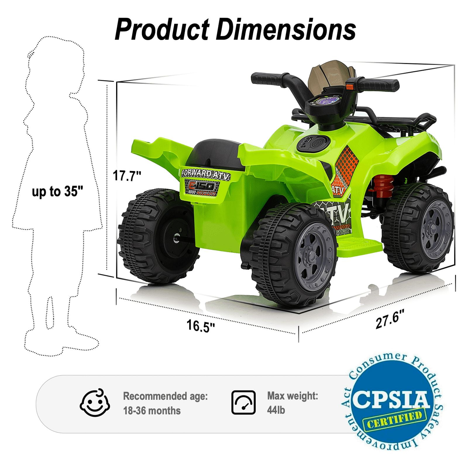 Hikiddo 6V Ride-on Toy for Toddlers, Kids ATV 4 Wheeler for 1-3 Boys & Girls with Music - Green
