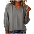 thumbnail image 2 of Warop Women's V Neck 3/4 Sleeve Tops Solid Color Ruched Basic Business T Shirts Casual Loose Pullover Blouses, 2 of 5