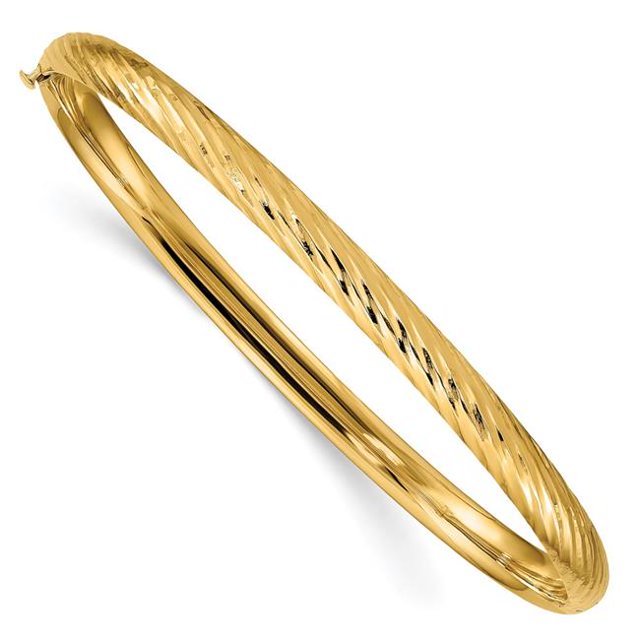 Quality Gold DB652 14K Yellow Gold 0.187 mm Textured Hinged Bangle Bracelet