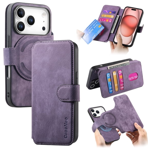 Allytechgroup Anti-Scratch PU Leather Hard Shell Fashion Cell Phone Case with Protective Case Cover for Apple iPhone 17 Pro Max, Purple
