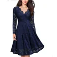 thumbnail image 1 of Vestido de encaje elegante para mujer, minivestido Vintage de manga larga con cuello en V, liso, ajustado, para fiesta y Club nocturno, 2024, 1 of 5