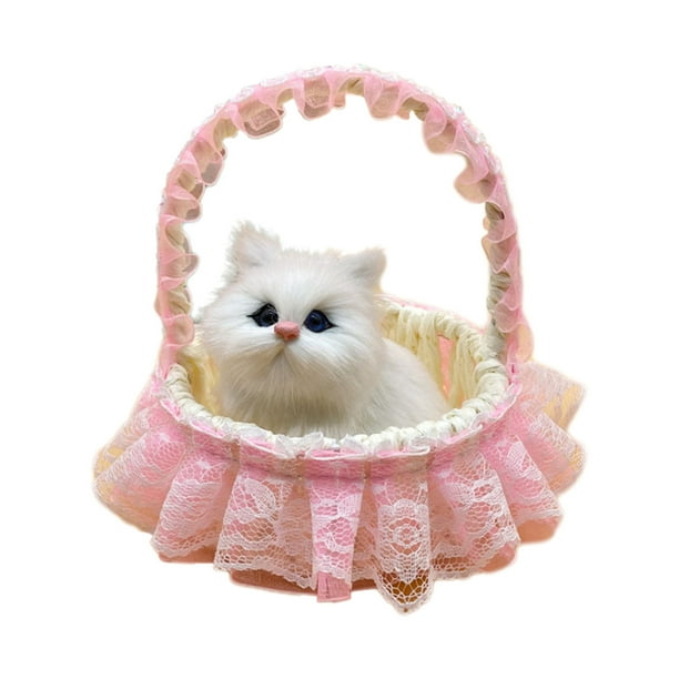 Cesta de flores con forma de gato de imitación, juguetes personalizados para niños, decoración acogedora para el hogar, adornos con botón de apertura, juguetes para gatos de 3 años o más.