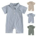 thumbnail image 5 of Atogsazn Baby Boys Plaid Summer Jumpsuit Toddler Newborn Cotton Short Sleeve Romper Infant Clothes with Pocket Blue 0-3 Months, 5 of 5