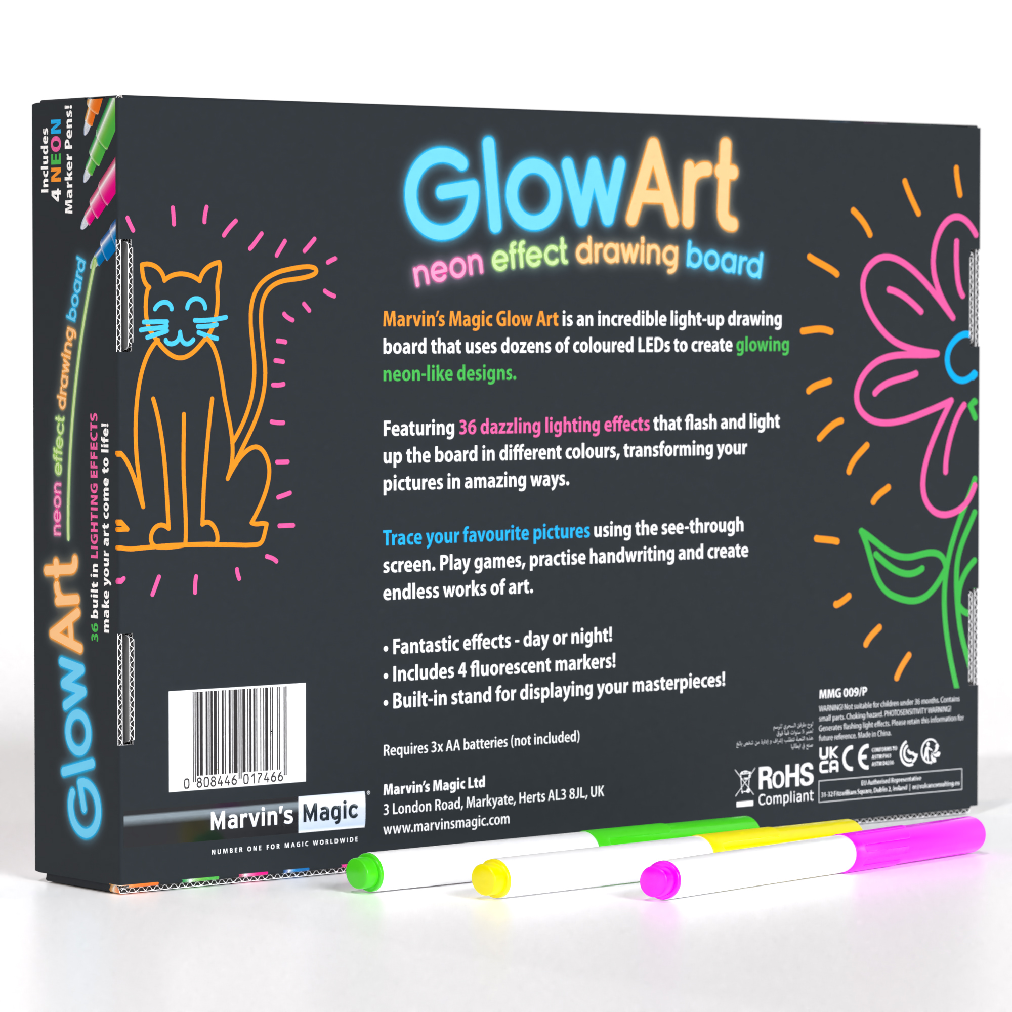 Marvin's Magic - Glow Art Unique Craft Kit  Light Up Kids Art Set  Includes Neon Effect Drawing Board with A Built-in Stand and 4 Fluorescent Magic Pens - Pink