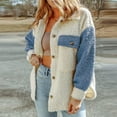 thumbnail image 4 of Winter Fuzzy Fleece Jacket for Women Color Block Patchwork Lapel Cardigan Coats Sherpa Warm Button Outerwear with Pockets, 4 of 7