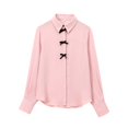 thumbnail image 2 of HH TRAF 2024 Camisas casuales elegantes para mujer, blusas de otoño con un solo pecho y cuello vuelto de manga larga con lazo decorado, de color rosa, a la moda para mujer, 2 of 5