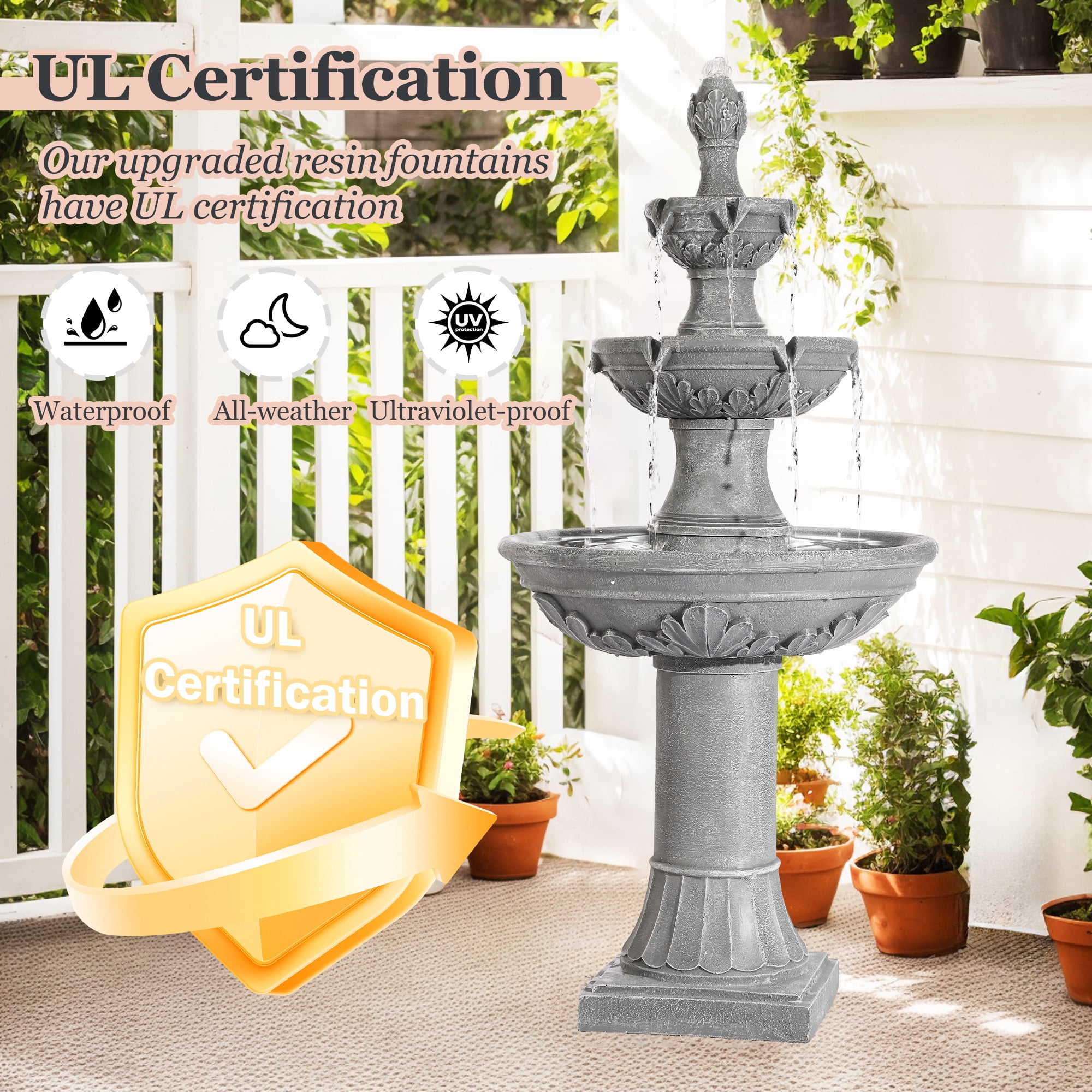 Haverchair Outdoor Pineapple Italian Water Fountain - 48.4" H Floor Bubbler Garden Waterfalls Fountain, 3 Tiered Cascading Freestanding Garden Fountain for Indoor, Yard, Lawn and Garden Décor