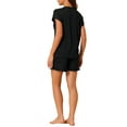 thumbnail image 3 of INSPIRE CHIC Women's Pajama Sets Short Sleeves Tops with Shorts Pockets Soft Ruffle Lounge Outfits Sets S Black, 3 of 6