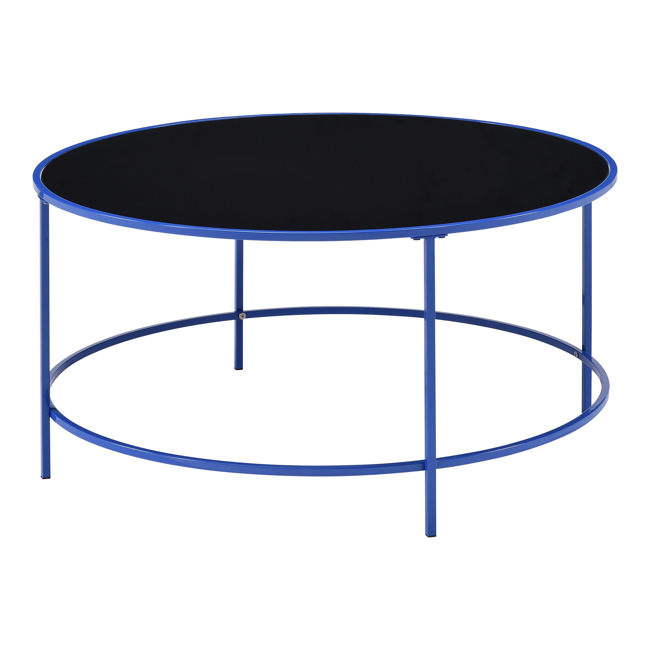 Furniture of America Drumm Contemporary Round Glass Top Coffee Table, Blue