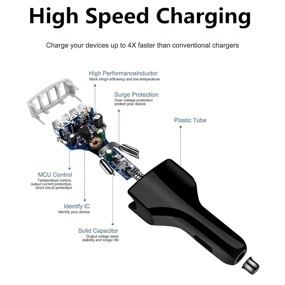 4-Port USB Fast Charging (10-Pack) Car Chargers Fast 3.0 USB Port Compatible with iPhone X iPhone 8 Plus Samsung Galaxy S8 S8+ Plus S9 S9+ Plus Note 9 S7 Edge Note 4 LG G7 OnePlus 5 Google Pixel 2 XL