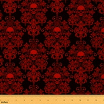 Castle Fairy Teens Red Skull Fabric by the Yard 5 Yards,Bohemian Damask Fabric for Sewing,Gothic Style Home Decor Fabric by the Yard,Super Cozy Room Decor