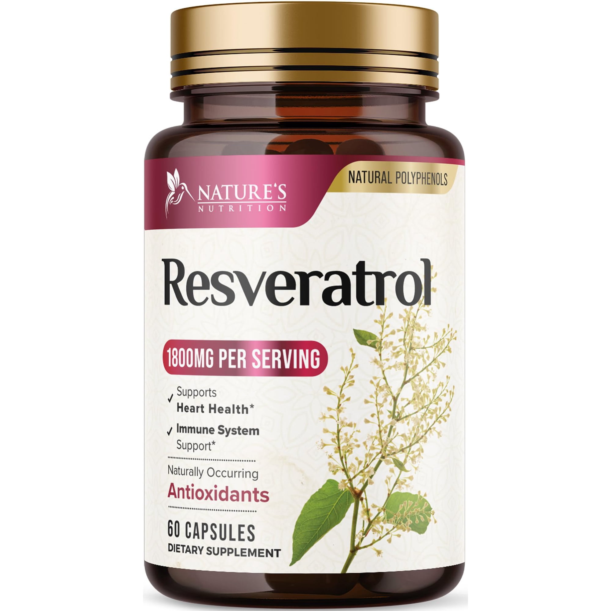 Resveratrol Supplement - 1800mg Per Serving Extra Strength Resveratrol Blend - Antioxidant Blend for Healthy Aging, Heart Health, Cellular Energy & Immune Support - Bottled in USA - 60 Capsules