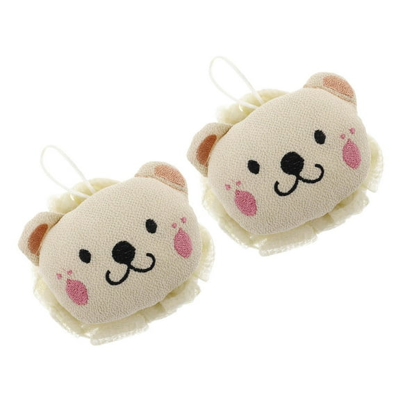 LOLIPPYY 2Pcs Bath Loofahs for Gentle Cleaning and Massaging in Cute Lion Design Bean Green Polyester