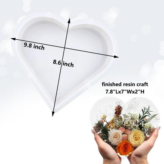 Heart Resin Mold, Silicone Heart Shape Mold 8.6inch x 2inch Large Epoxy Resin Silicone Molds for Flowers Preservation Resin Art Casting DIY Wedding Valentine Gift Home Decors