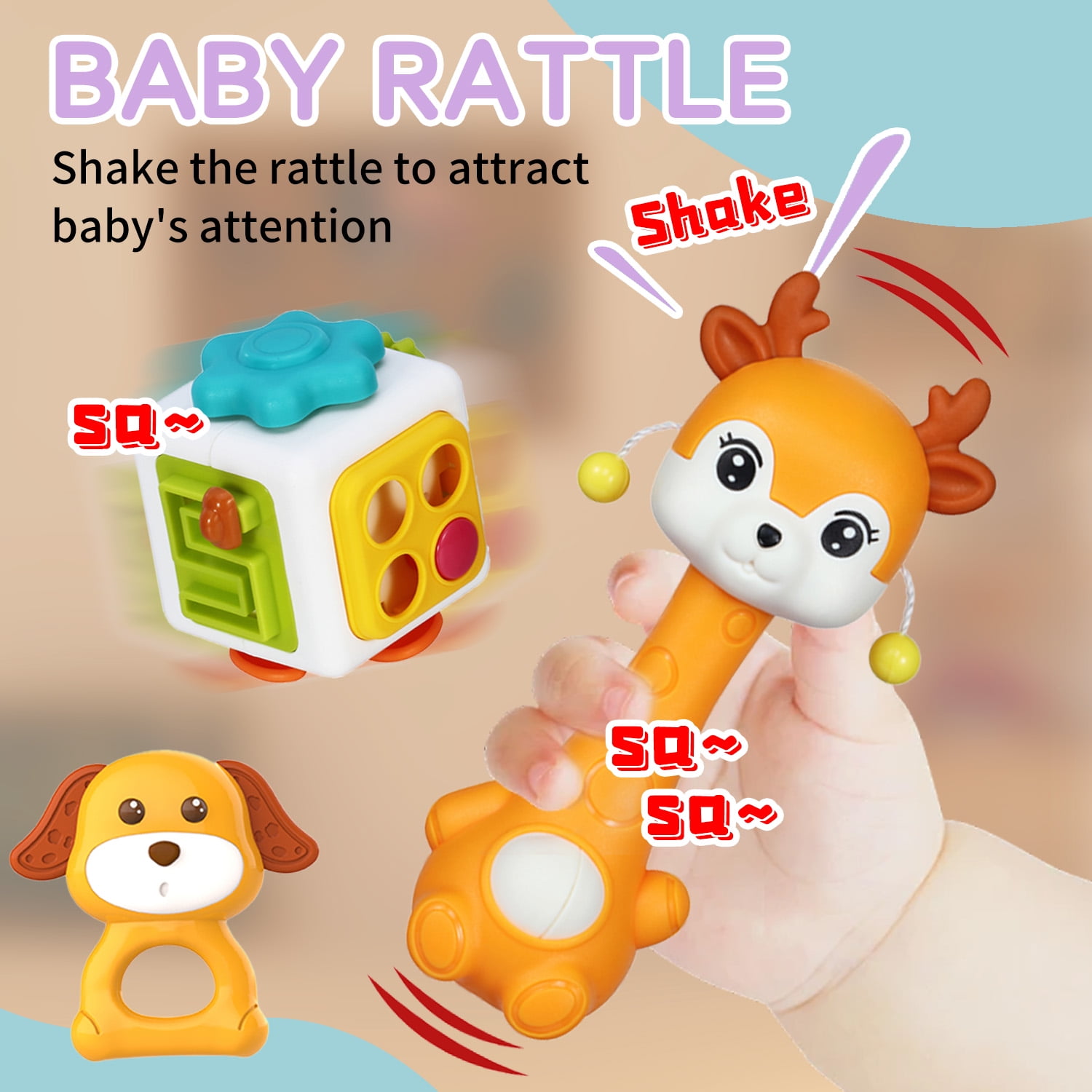 LINXUXIE Baby Rattle Set, Infants Rattles Teething Toys & Wrist Socks Suitable, Perfect Baby Gift for 6 Months Boys & Girls