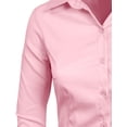 thumbnail image 4 of J. METHOD Chemise Boutonnée pour Femme Manches 3/4 Col Roulé Extensible Bureau Travail Formel Décontracté Blouse Basique Haut NEWT01 Rose 2X, 4 of 6