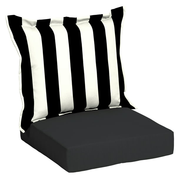 2 Piece Deep Seat Cushion, Black And White Cushions For Outdoor Furniture