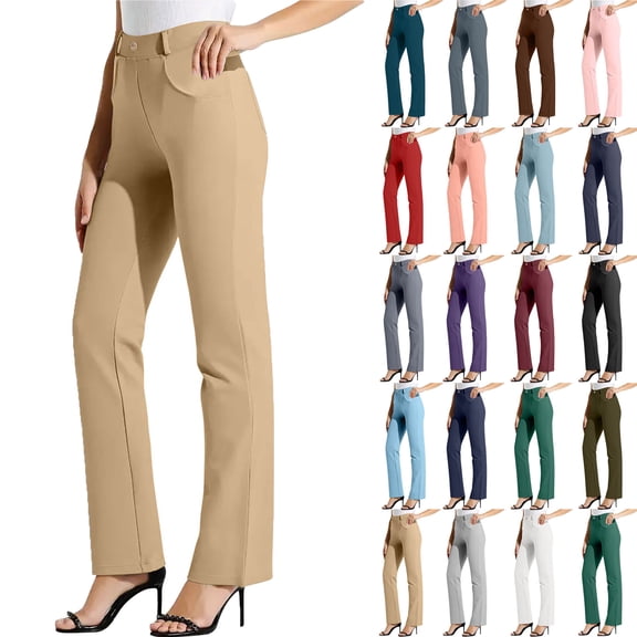 Womans Cargo Pants Yoga Pants Sweatpants Woman Women's Solid Color Elastic Waist Work Office Straight Leg Casual Pants Khaki XL